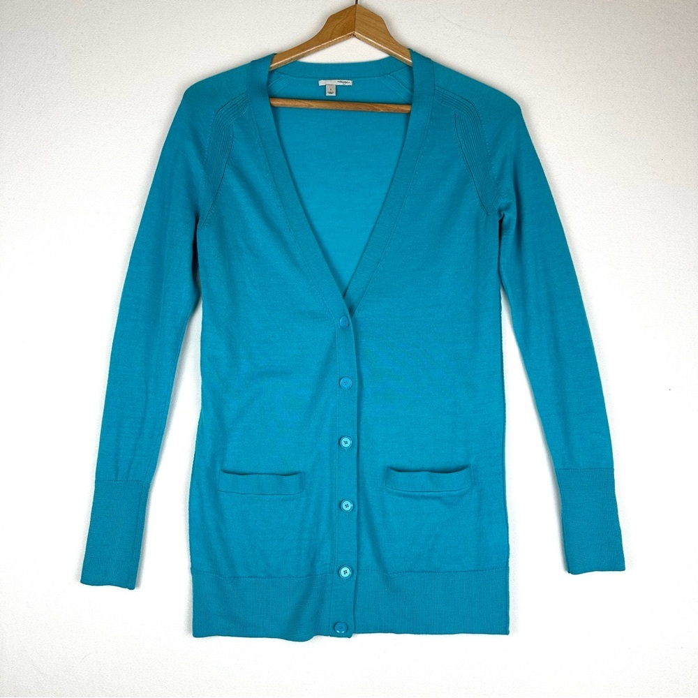 Halogen V-Neck Long Merino Wool Blend Button Cardigan Office Career